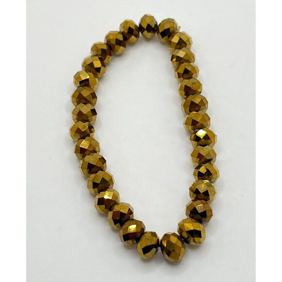 Gold Tone Faceted Bead Stretch Bracelet Vintage Metallic Beads - Picture 4 of 6